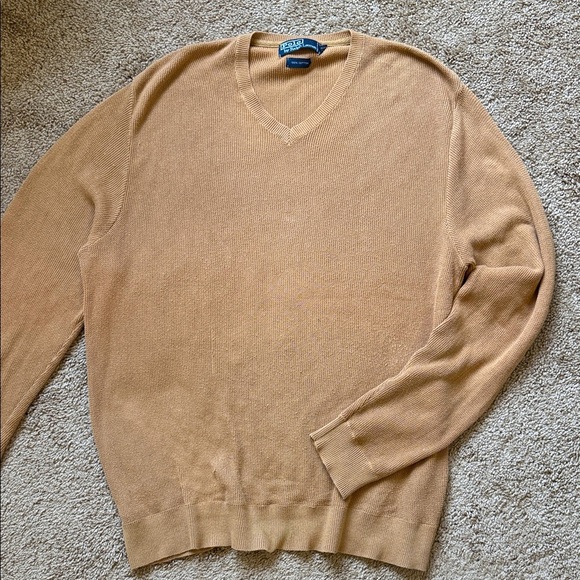 Polo Ralph Lauren Cotton Knit V Neck Tan Sweater - Picture 1 of 7